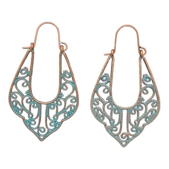 No Brand Jewelry - Boho Chic Turquoise Patina Copper Vintage-Chic Copper Unique Patina Earrings